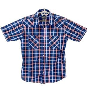 High Noon Pearl Snap Shirt Brush Popper Vintage Red Blue Western Cowboy  sz M